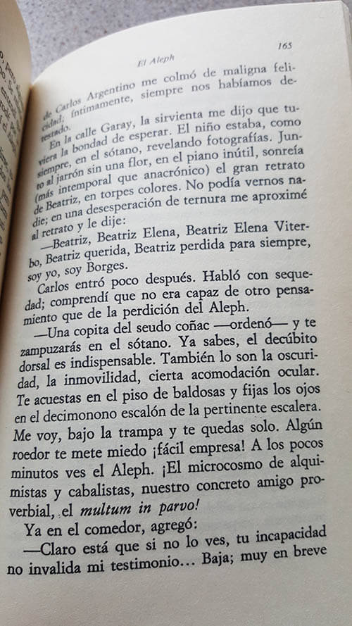 Fragmento del libro de cuentos de Borges "El aleph"